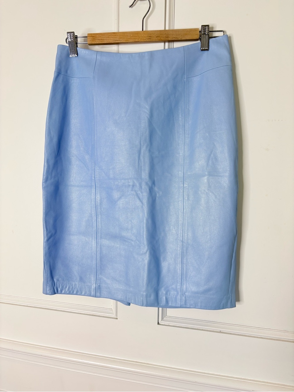 Sky Blue genuine Leather Pencil Skirt